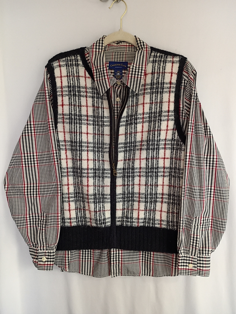 Vtg. Charter Club Wool Blend Vest & Matching Shirt Women Sz XL Plaid